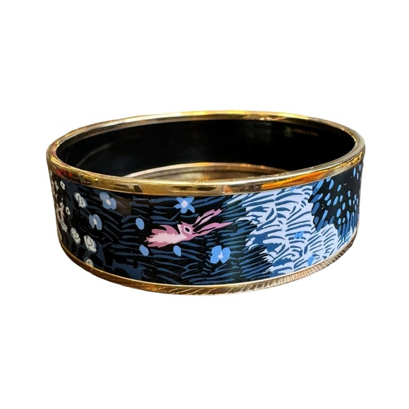 Hermes Jewelry - Hermes Black/Blue Jardin Anglais Enamel Print Bangle